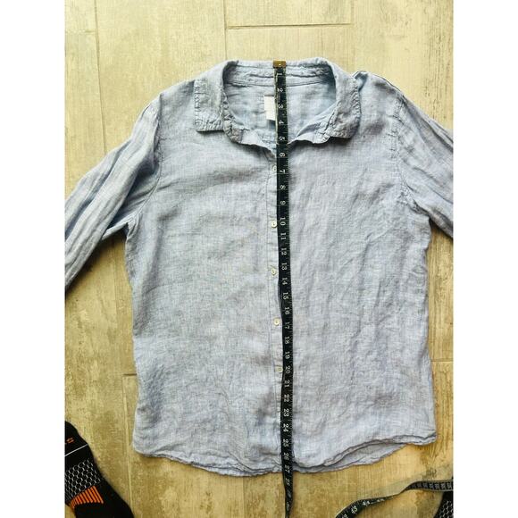 Sigrid Olsen Chambray Button Down Up Blouse Blue Linen Casual Top Designer L - Picture 11 of 11